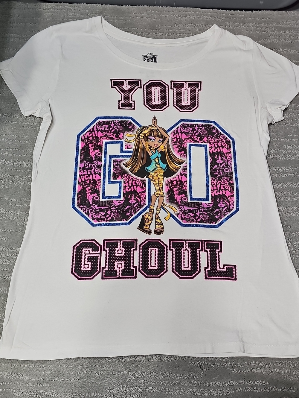 Monster High Y2K Mattel 2014 Short Sleeve 'You Go Ghoul' T-shirt Cleo De Nile